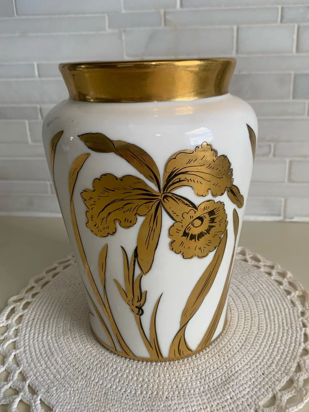 Vintage Stouffer Fine China Golden Orchid Vase | Signed Otto Podlaha | Gold Gilt